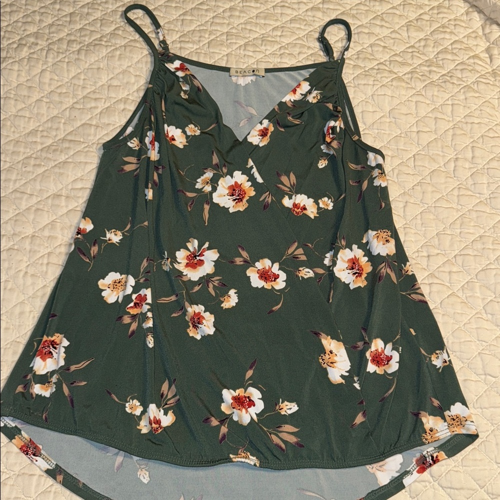 Beacon Dark Green Floral V-Neck Spaghetti Strap Cami